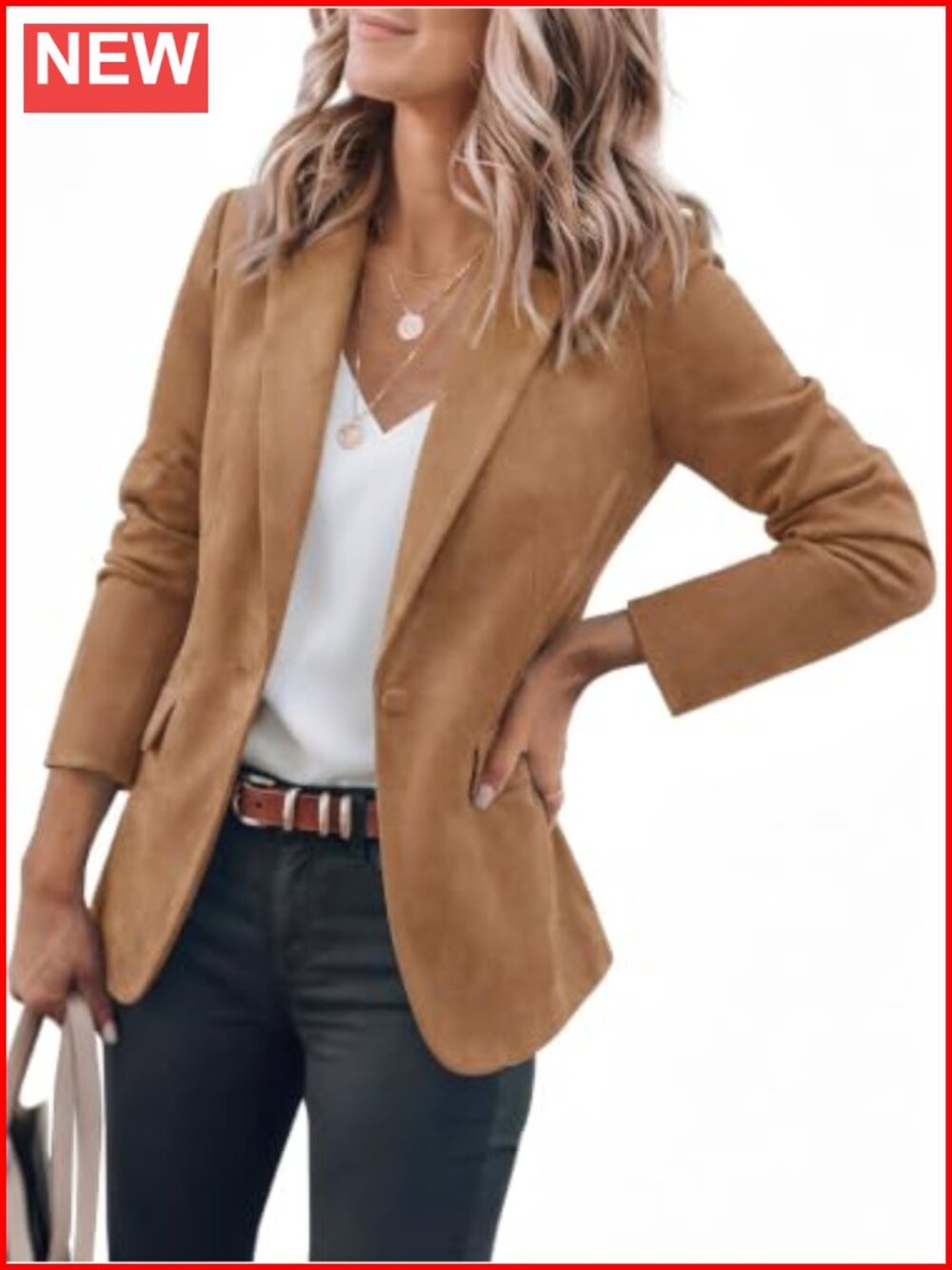 Faux Suede Long Sleeve Blazer Work Suit Jacket Notch Lapel
